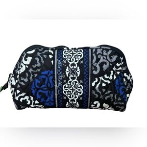 Vera Bradley Cosmetic Makeup Bag Pouch Canterberry Cobalt Blue Black White Quilt